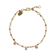 Bracelet En Argent Doré Pierres Naturelles Quartz Rose Fraise Pampilles Quartz Rose Fraise