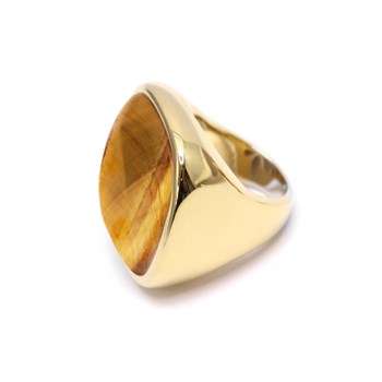 Bague à Volume Carrée En Argent Doré Et Pierre Naturelle oeil De Tigre