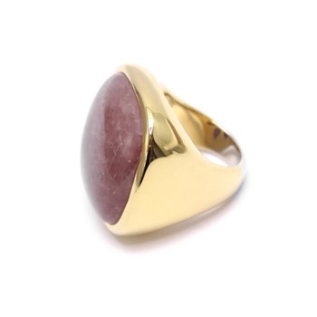 Bague à Volume Carrée En Argent Doré Et Pierre Naturelle Quartz Fraise