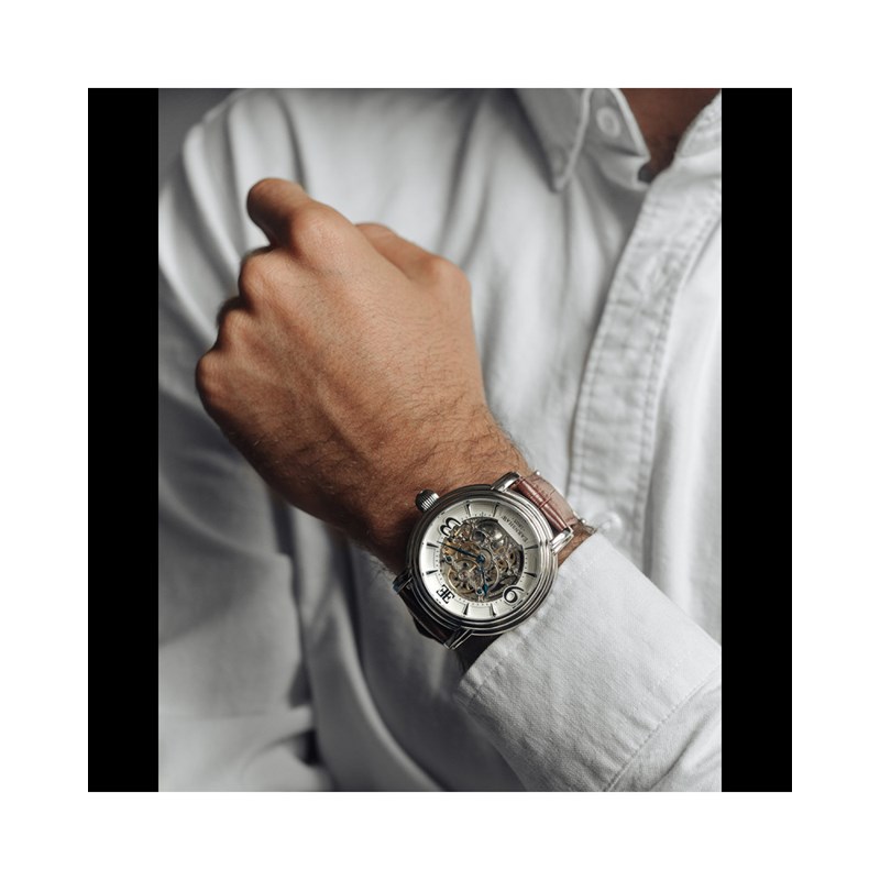 Longcase Grande Skeleton Automatic - Montre homme - Mouvement automatique squelette 3 aiguilles - Cadran blanc - vue 4