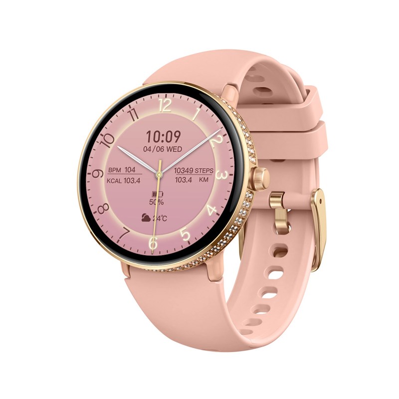 AMOLED DIAMOND - Boitier rond en métal avec côté empierré - Bracelet rose