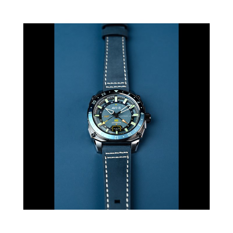 HAWKER HUNTER ATLAS GMT AUTOMATIC - Mouvement automatique japonais 24H - Bracelet bleu - vue 2