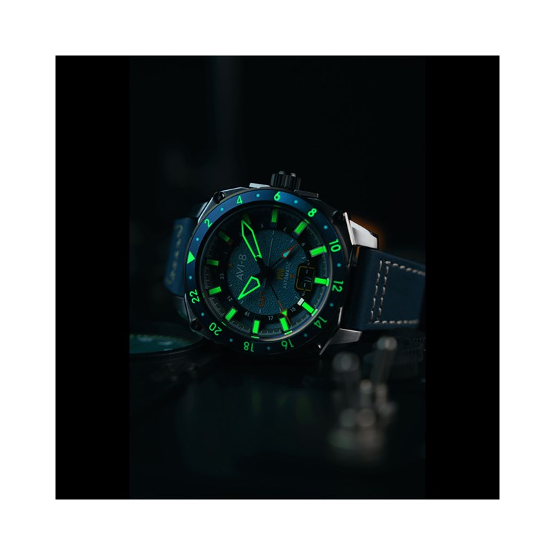 HAWKER HUNTER ATLAS GMT AUTOMATIC - Mouvement automatique japonais 24H - Bracelet bleu - vue 3