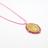 Collier cordon madone perlée rose - CARLA