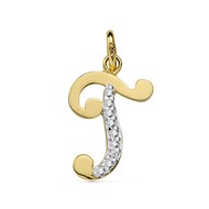 Pendentif Or 18 Carats 750 Jaune Pavé de Zirconiums - Initiale Lettre 'T' - Chaine Offerte