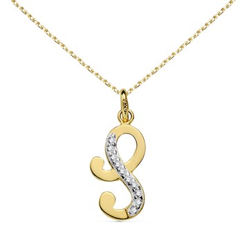 Pendentif Or 18 Carats 750 Jaune Pavé de Zirconiums - Initiale Lettre 'S' - Chaine Offerte