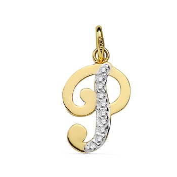 Pendentif Or 18 Carats 750 Jaune Pavé de Zirconiums - Initiale Lettre 'P' - Chaine Offerte