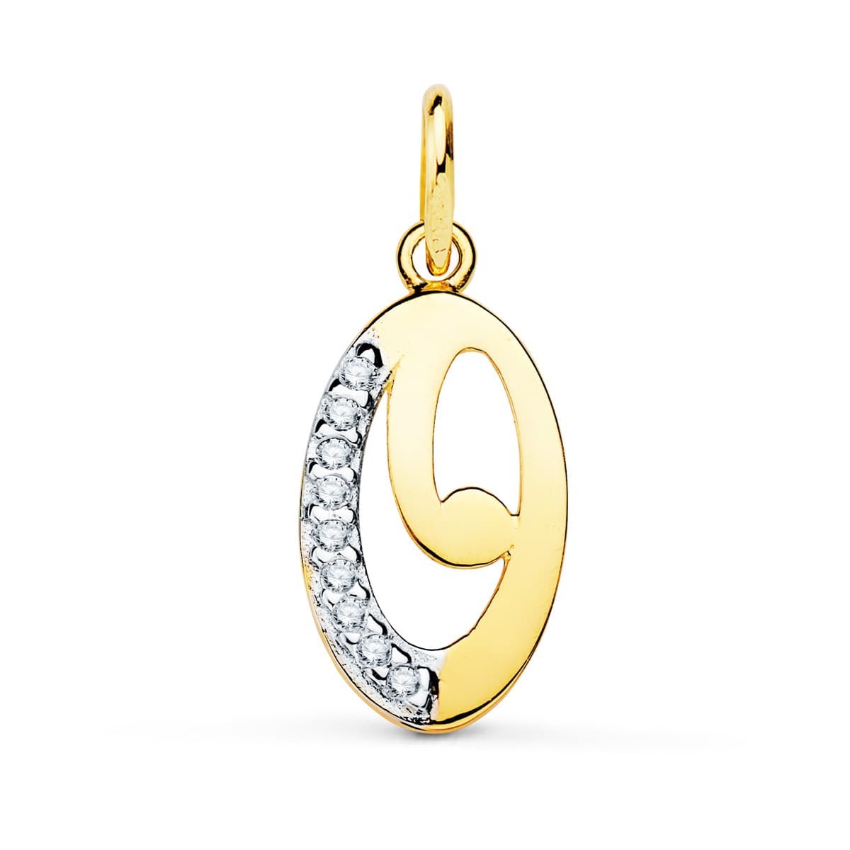 Pendentif Or 18 Carats 750 Jaune Pavé de Zirconiums - Initiale Lettre 'O' - Chaine Offerte