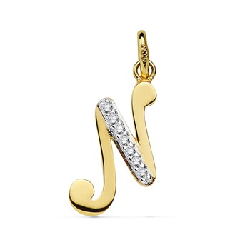 Pendentif Or 18 Carats 750 Jaune Pavé de Zirconiums - Initiale Lettre 'N' - Chaine Offerte