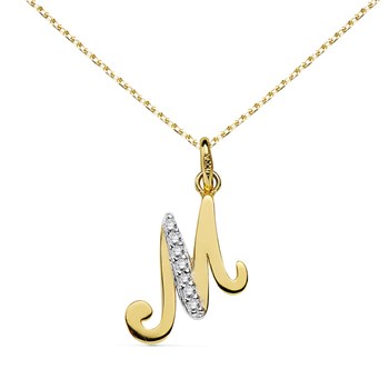 Pendentif Or 18 Carats 750 Jaune Pavé de Zirconiums - Initiale Lettre 'M' - Chaine Offerte