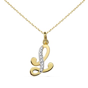 Pendentif Or 18 Carats 750 Jaune Pavé de Zirconiums - Initiale Lettre 'L' - Chaine Offerte