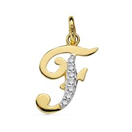 Pendentif Or 18 Carats 750 Jaune Pavé de Zirconiums - Initiale Lettre 'F' - Chaine Offerte