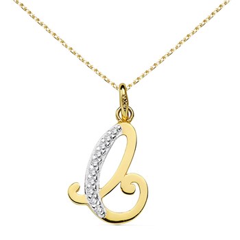 Pendentif Or 18 Carats 750 Jaune Pavé de Zirconiums - Initiale Lettre 'C' - Chaine Offerte