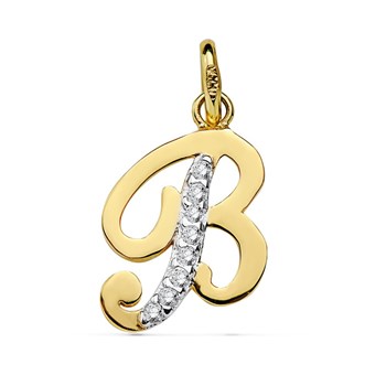 Pendentif Or 18 Carats 750 Jaune Pavé de Zirconiums - Initiale Lettre 'B' - Chaine Offerte