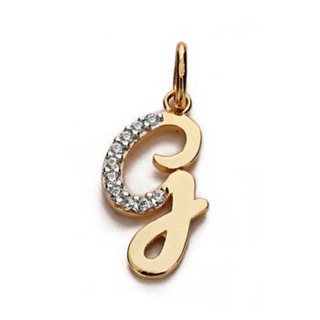 Pendentif Or 18 Carats 750 Jaune Pavé de Zirconiums - Initiale Lettre 'G' - Chaine Offerte