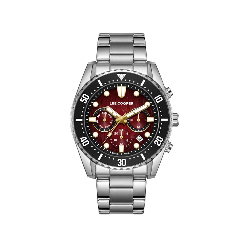 JACOB - Montre Homme - Analogique Mouvement Multifonction - Boitier rond en métal - Bracelet en métal - Cadran rouge