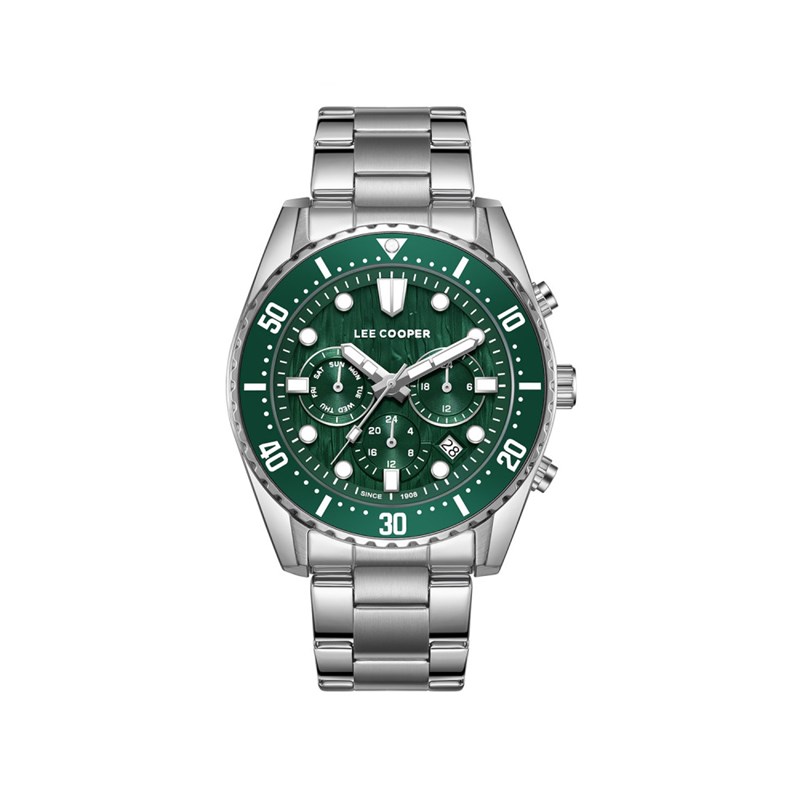 JACOB - Montre Homme - Analogique Mouvement Multifonction - Boitier rond en métal - Bracelet en métal - Cadran vert