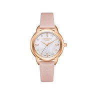 AMANDA - Montre Femme - Analogique Mouvement 3 aiguilles - Boitier rond en métal- Bracelet en cuir rose