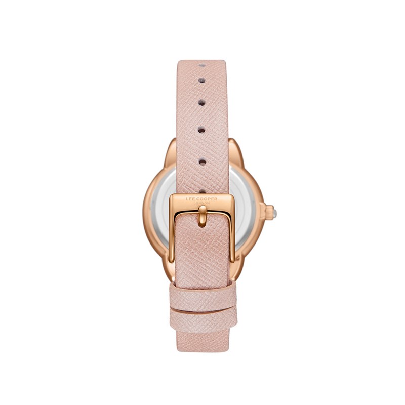 AMANDA - Montre Femme - Analogique Mouvement 3 aiguilles - Boitier rond en métal- Bracelet en cuir rose - vue 4