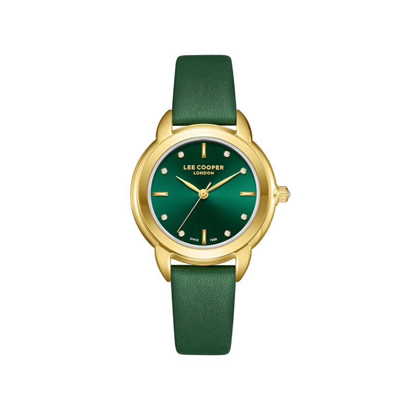 AMANDA - Montre Femme - Analogique Mouvement 3 aiguilles - Boitier rond en métal- Bracelet en cuir vert