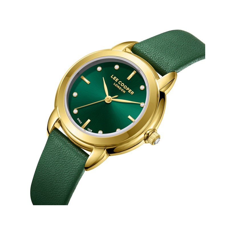 AMANDA - Montre Femme - Analogique Mouvement 3 aiguilles - Boitier rond en métal- Bracelet en cuir vert - vue 2