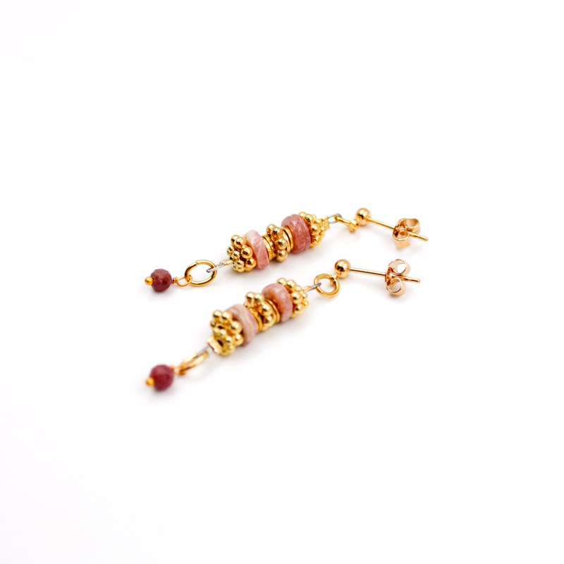 Boucles d'oreilles tige heishi Rhodonite - JANE