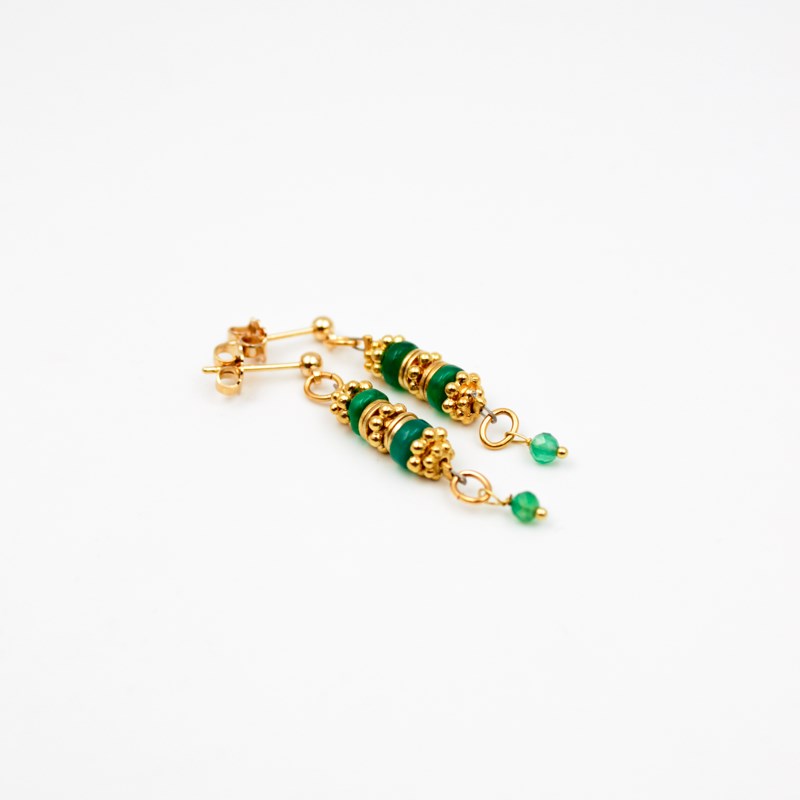 Boucles d'oreilles tige heishi Onyx vert - JANE