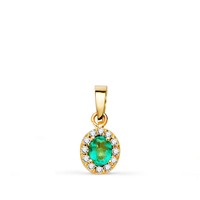 Pendentif Or 18 Carats 750 Jaune Topaze Paraiba et Zirconiums - Motif Ovale - Chaine Offerte