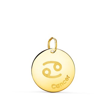 Pendentif Médaille Or 18 Carats 750 Jaune - Zodiaque Cancer - Chaine et Gravure Offertes