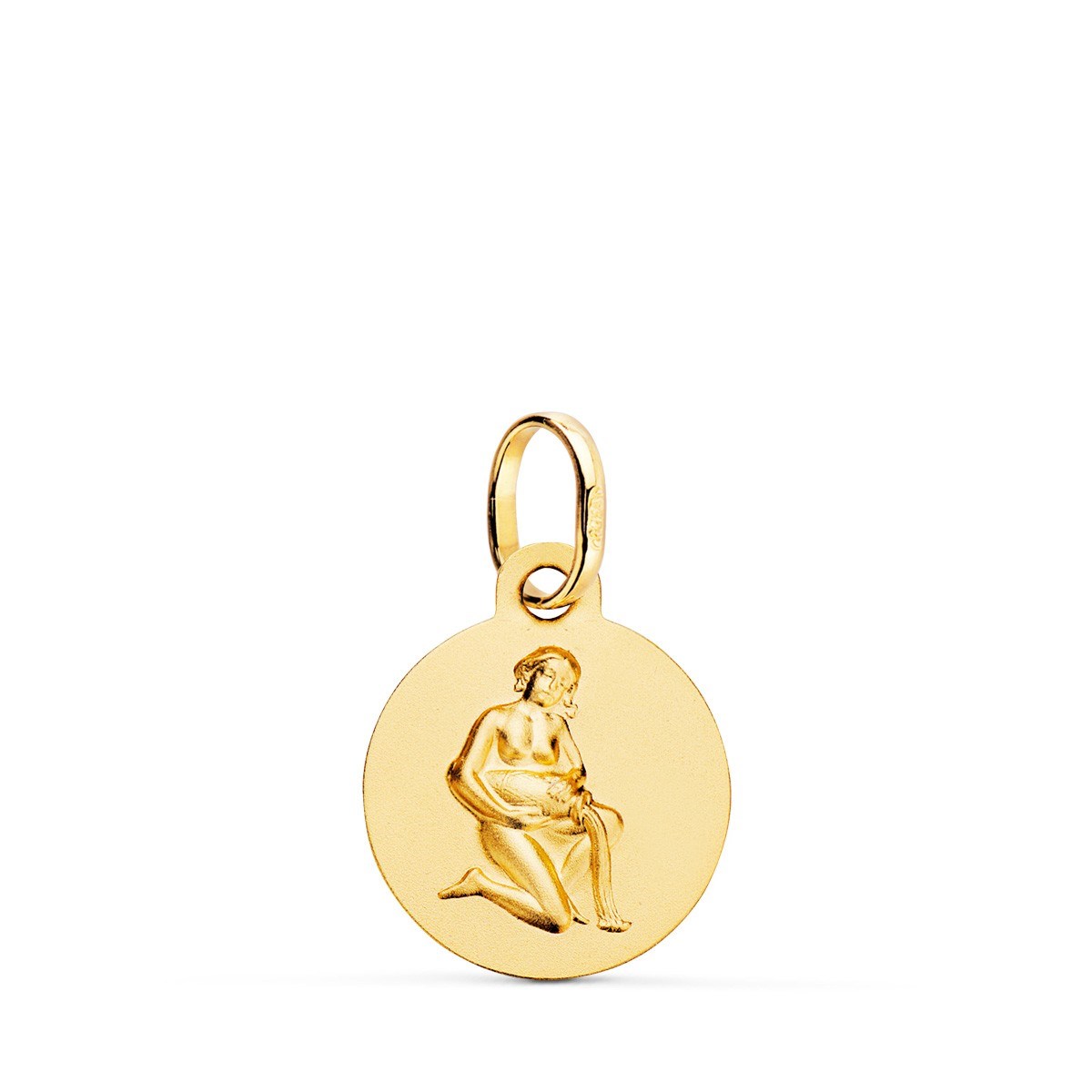 Pendentif Médaille Or 18 Carats 750 Jaune - Zodiaque Verseau - Chaine et Gravure Offertes