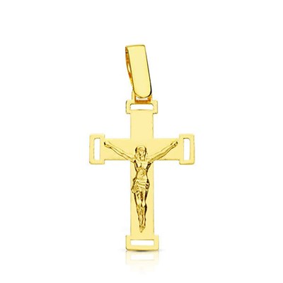 Pendentif Croix Christ En Or 18 Carats 750/1000 - Médaille Crucifix 3,5 Cm - Avec 2 Chaînes Maille Forçat Offertes
