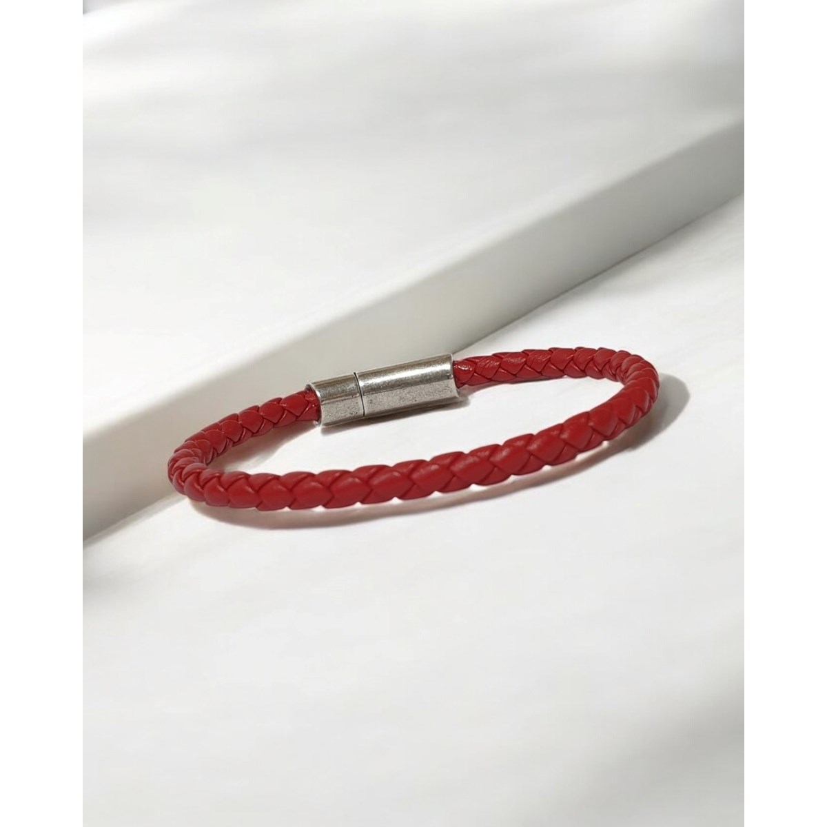 Bracelet cuir tressé homme rouge Scott fait main - vue 3