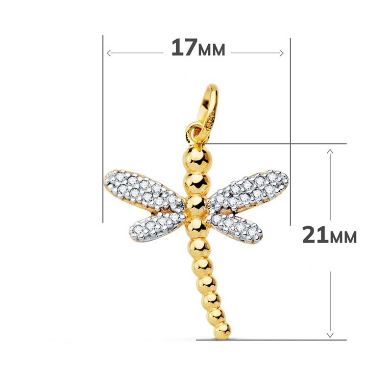 Pendentif Or 18 Carats 750 Bicolore Jaune et Blanc - Motif Libellule - Chaine Offerte - vue 2