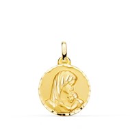 Médaille Or 18 Carats 750 Jaune Vierge à l'Enfant 18mm - Chaîne et Gravure Offertes