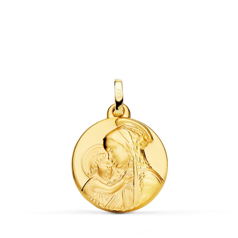 Médaille Or 18 Carats 750 Jaune Vierge à l'Enfant 18mm - Chaîne et Gravure Offertes