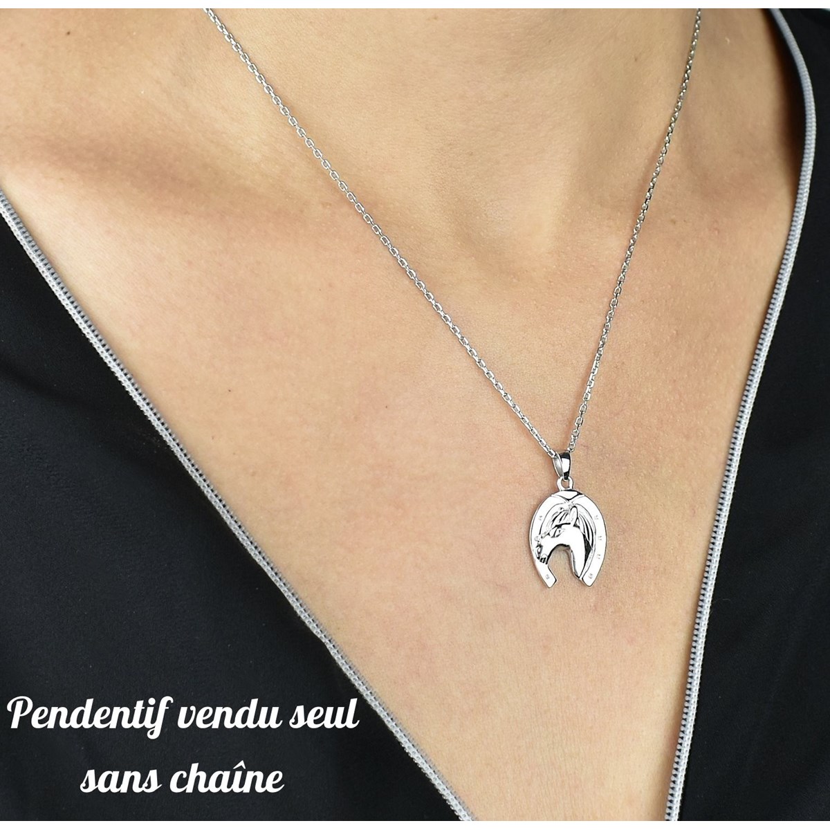 Pendentif fer à cheval porte bonheur Argent 925 Rhodié - vue 2