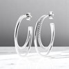 Boucles d'oreilles Créole oxyde de zirconium 2 rangs Argent 925 Rhodié - vue V4