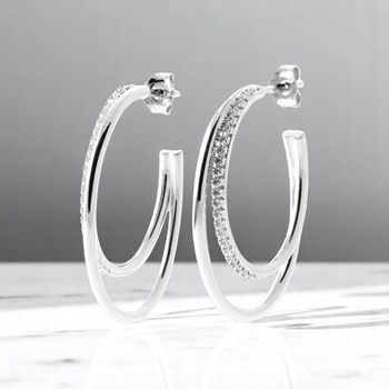 Boucles d'oreilles Créole oxyde de zirconium 2 rangs Argent 925 Rhodié