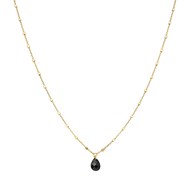 Collier Argent Doré Goutte Pierres Naturelles Spinelle Noir