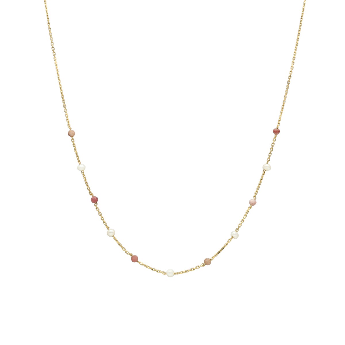 Collier En Argent Doré Pierres Naturelles Quartz Rose Fraise Et Perles Naturelles Blanche