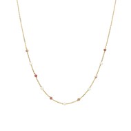 Collier En Argent Doré Pierres Naturelles Quartz Rose Fraise Et Perles Naturelles Blanche