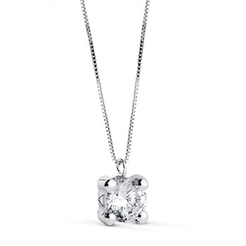 Necklace 18 Carat Gold 750 White 42cm - Solitaire Zirconium 6 mm
