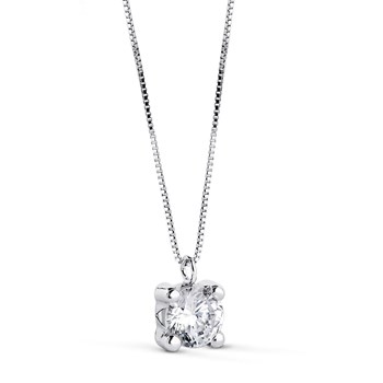 Necklace 18 Carat Gold 750 White 42cm - Solitaire Zirconium 5 mm