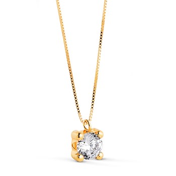 Necklace Gold 18 Carats 750 Yellow 42cm - Solitaire Zirconium 5 mm