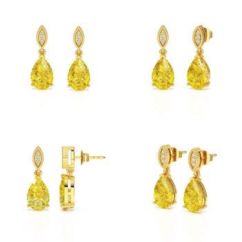 Boucles d'Oreilles Sophia Or 9 Carats et Citrine | Bijoux de Luxe ADEN avec Diamants