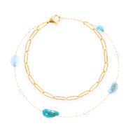 Bracelet en acier plaqué jaune avec apatites turquoises