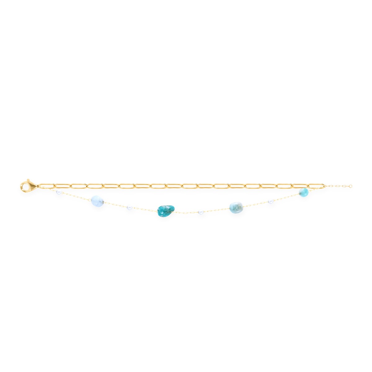 Bracelet en acier plaqué jaune avec apatites turquoises - vue 2