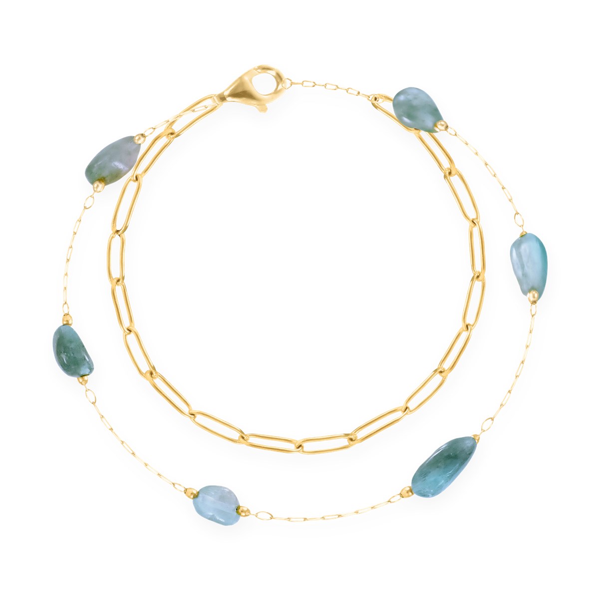 Bracelet en acier plaqué jaune avec apatites turquoises