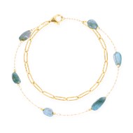 Bracelet en acier plaqué jaune avec apatites turquoises