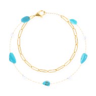 Bracelet en acier plaqué jaune avec apatites turquoises